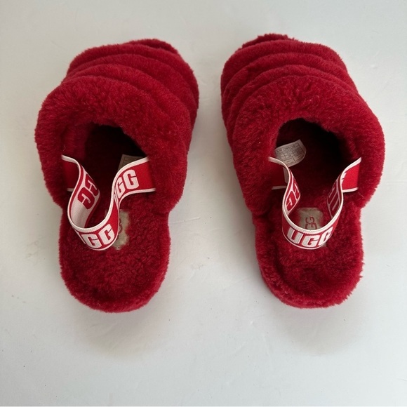 Ugg Fluff Yeah Slides Women’s 7 EU 38 Slippers Shoes Red Logo Platform Fuzzy - Picture 4 of 10